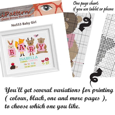 Birth Announcement Counted Cross Stitch Pattern Baby Girl Etsy