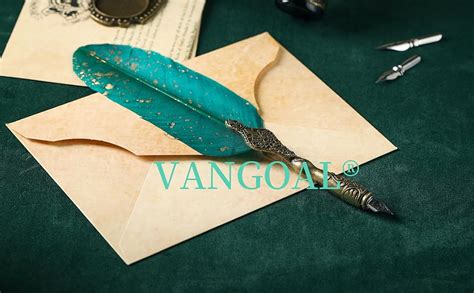 VANGOAL Retro Carving Feather Pen Set Glittering Quill Pen Set Antique