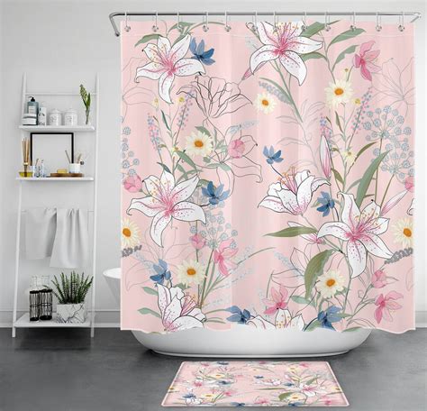 Inpercust Nature S Bloom Vibrant Blue And Pink Floral Shower Curtain