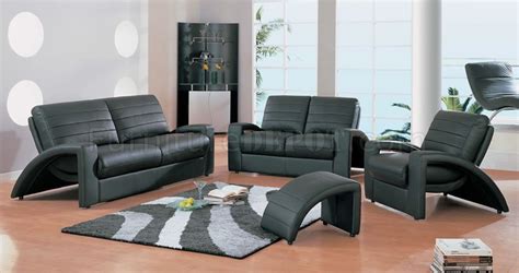 Modern Black Leather Living Room Set