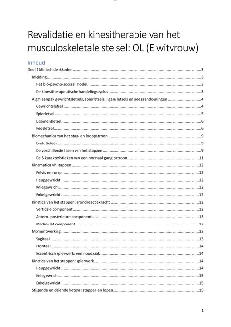 Revalidatie En Kinesitherapie Van Het Musculoskeletale Stelsel Studocu