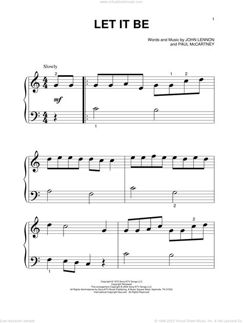 Beatles Let It Be Sheet Music For Piano Solo Big Note Book