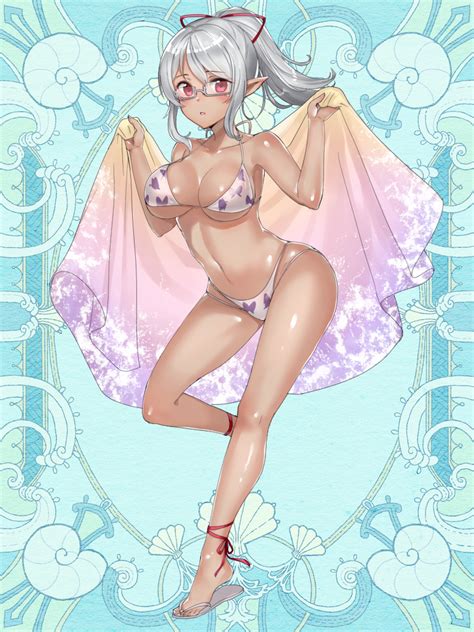 Haru Nakajou Kerberos Blade Girl Bikini Blue Background Breasts Dark Skinned Female