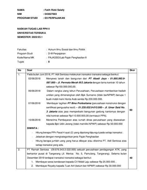 Tugas Lab Pph Ii Nim Program Studi D Perpajakan