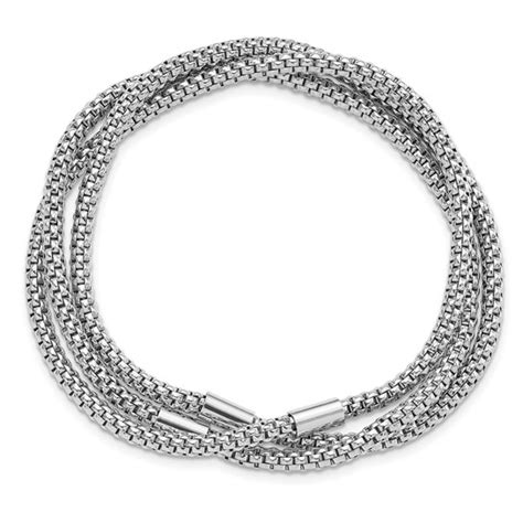 Solid Sterling Silver 3 Intertwined Stretch Mesh Bracelet ASIMI