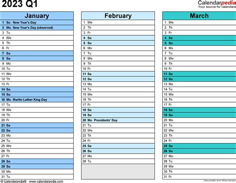 Quarterly Calendars 2023 - Free Printable PDF Templates