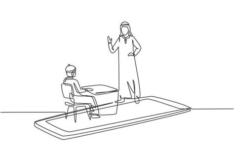 Continuous One Line Drawing Female Teacher Standing In Front Of Monitor