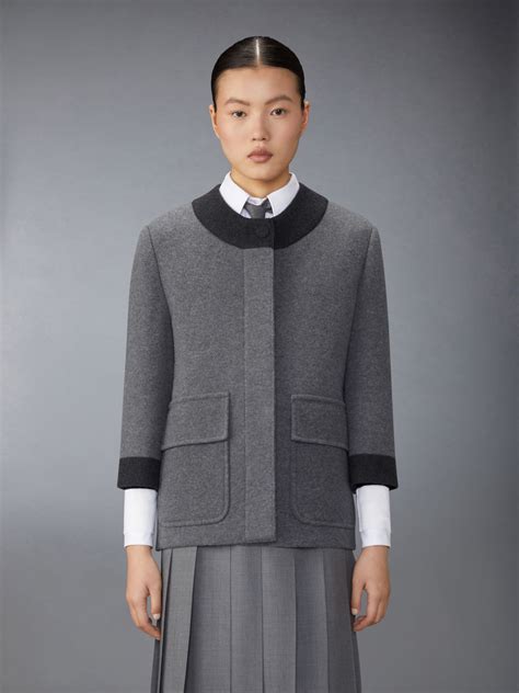 Contrasting Trim Wool Blend Cardi Coat Thom Browne