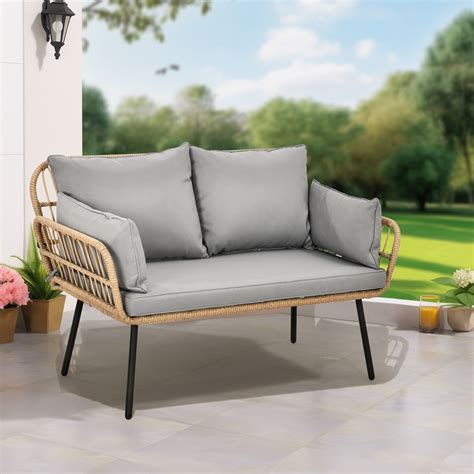 Dextrus Patio Furniture Wicker Outdoor Loveseat All Weather Rattan