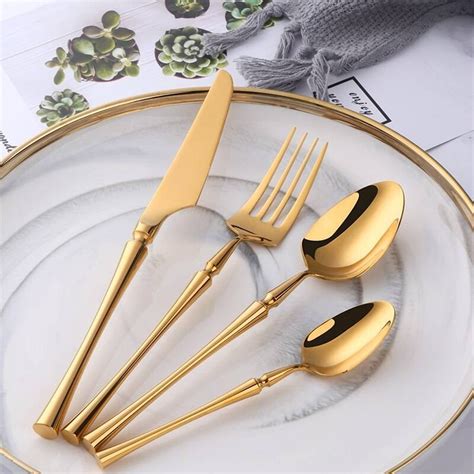 Luxury Pcs Sets Rose Gold Flatware Stainless Steel Trending