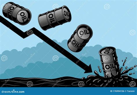 Oil Barrels And Downward Chart Arrow Falling Price Decrease Of