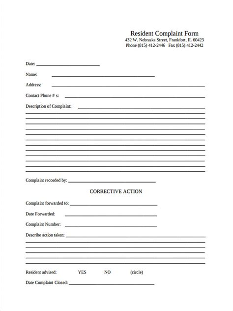 Free 6 Resident Complaint Forms In Pdf Ms Word