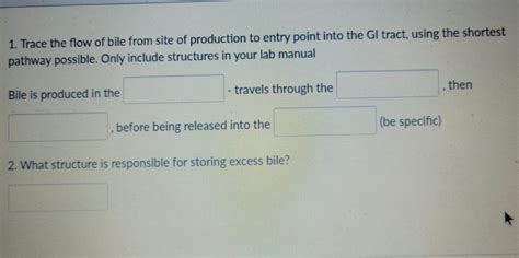 Solved 1. Trace the flow of bile from site of production to | Chegg.com