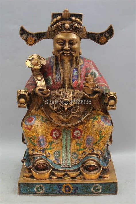 15 Chinese Cloisonne Bronze Gild Folk Dragon Mammon Money Wealth God