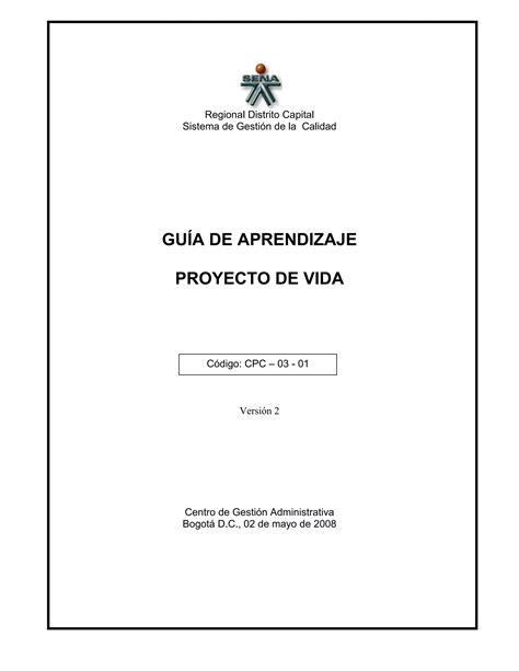 Guía De Aprendizaje Proyecto De Vida 1 Pdf