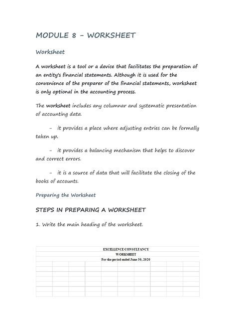 Module 8 Lecture Notes 8 MODULE 8 WORKSHEET Worksheet A Worksheet