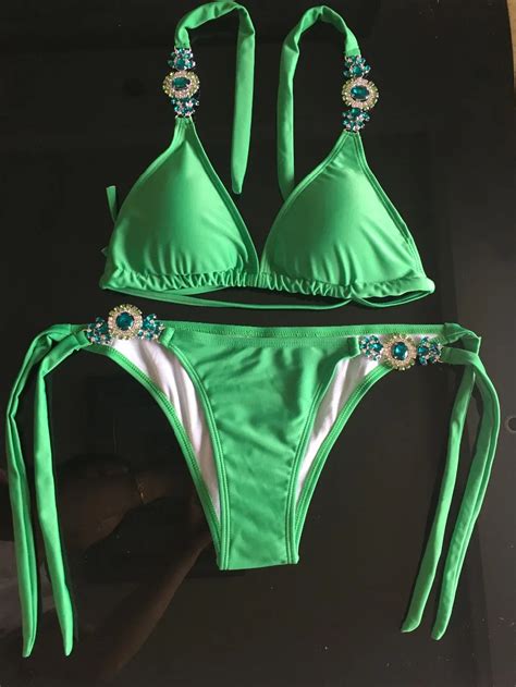 MAILLOT DE BAIN Bikini brésilien avec strass pour femme maillot de