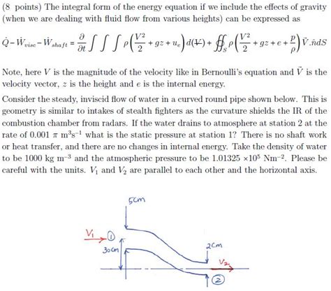 Solved 8 Points The Integral Form Of The Energy Equation