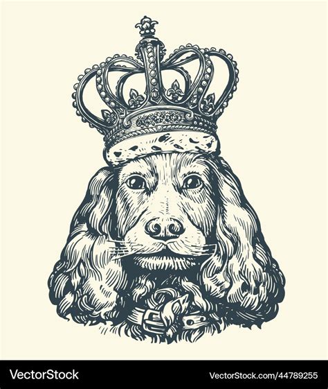 Portrait Beautiful Dog With Royal Crown Pet Vector Image