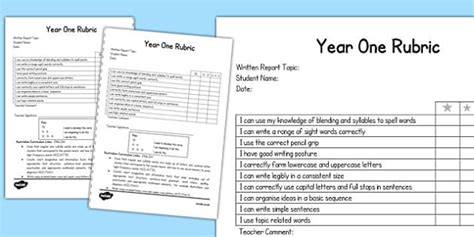 Written Report Rubric Year One Teacher Made Twinkl