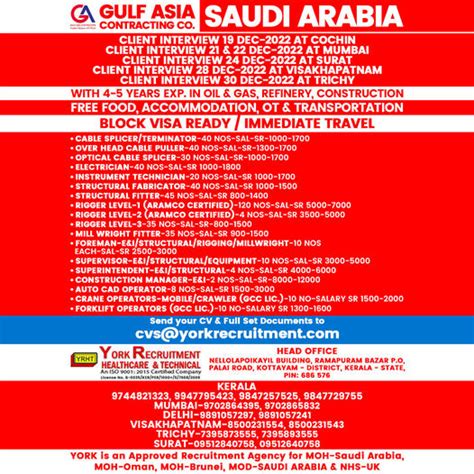 Gulf Asia Contracting Company Vacancies Hiring For Ksa