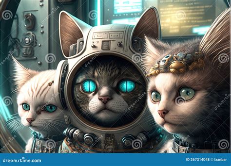 Cats Of The Future Illustration Generative Ai Stock Illustration