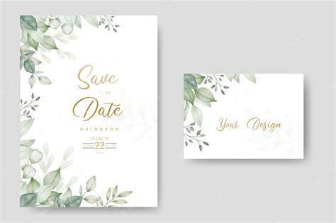 Premium Vector Green Leaves Watercolor Wedding Invitation Card Template