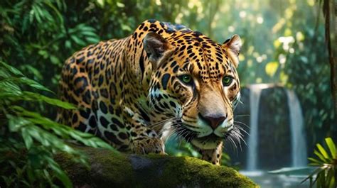 Jaguar Con Ojos Verdes Acechando A Su Presa Foto Premium