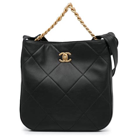 Chanel Black Calfskin Easy Mood Hobo Leather Pony Style Calfskin Ref