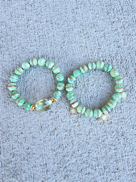 Green Glimmer Agate Gemstone Bracelets Set LuxeRebel