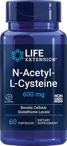 Life Extension NAC N ацетил L цистеин 600 мг 60 капсул купить с