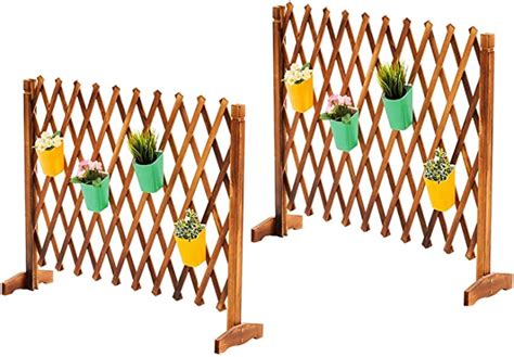 Myoyay 2 Pack Expandable Wood Garden Fence Retractable Wooden Fence Gate Plant Screen Wood