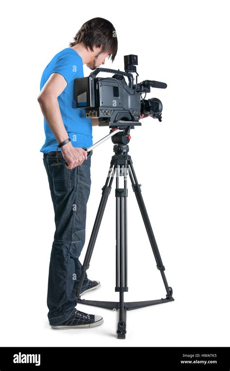 Professional Cameraman Isolated On White Background Stock Photo Alamy