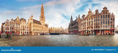 Brussels Panorama Of Grand Place At Sunrise Belgium Editorial Stock