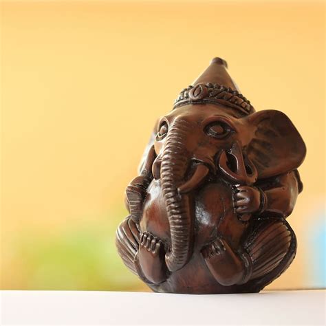 Marr N De Madera Estatuilla De Elefante Blanco Superficie Ganesh