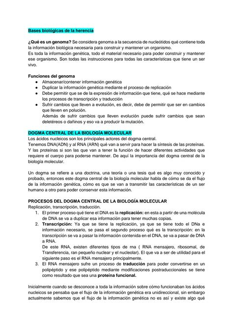 SOLUTION Bases Biol Gicas De La Herencia Studypool