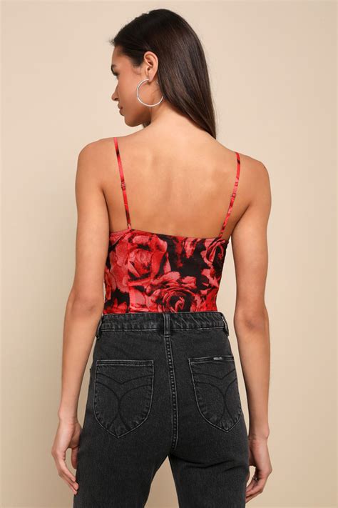 Red Floral Bodysuit Floral Print Bodysuit Bustier Bodysuit Lulus