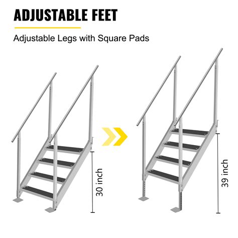 VEVOR 4 Steps Aluminum Dock Ladder, Boat Dock Ladder 558mm Wide Step ...