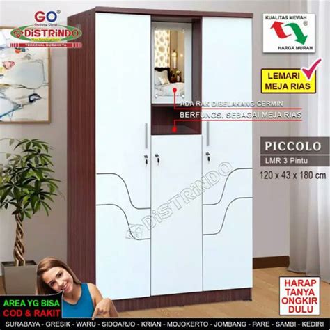 Jual Lemari Pakaian Cermin Rias 3 Pintu Warna Putih Body Coklat Kab