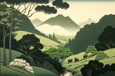 Premium Photo A Minimalist View Of A Mountain Landscape With A River
