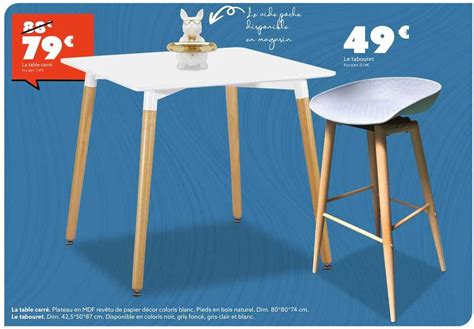 Promo La Table Carré Ou Le Tabouret chez Atlas iCatalogue fr