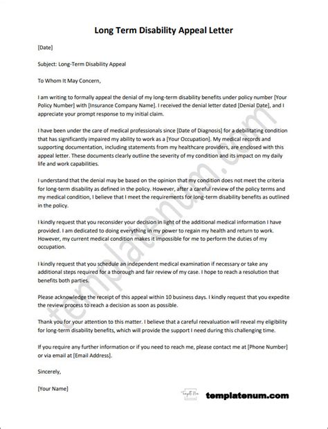 Long Term Disability Appeal Letter Template Sample