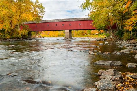 West Cornwall Covered Bridge New England Fall Foliage Leaf Peeping