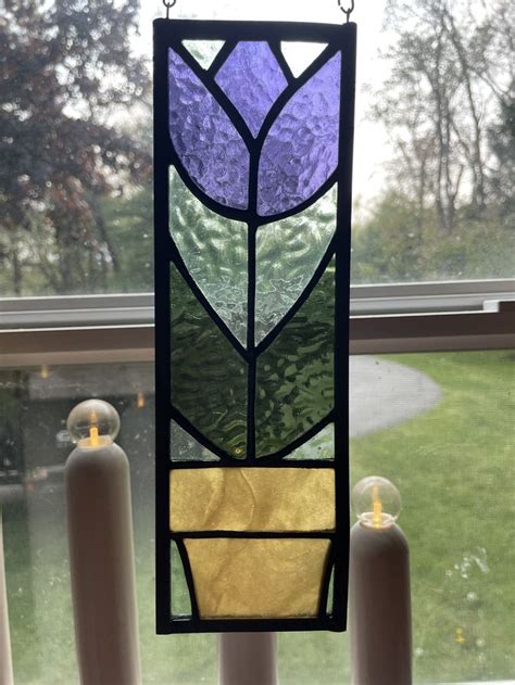 Tulip Stained Glass Stained Glass Tulip Tulip Panel Ts Stained Glass Tulip Wall Hanging