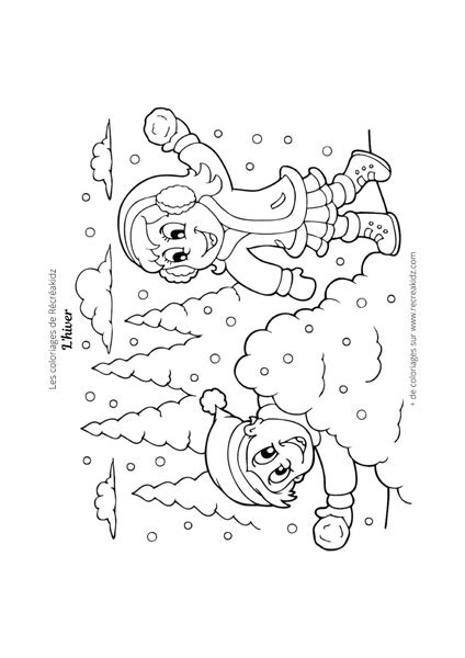 Coloriage bataille de boules de neige Dessin à colorier imprimer en PDF