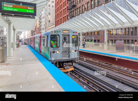 View Of Loop Train At Station Downtown Chicago Illinois United