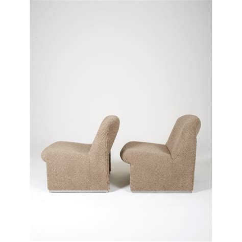 Paire De Fauteuils Vintage Alky En Aluminium Et Tissu Bouclette De