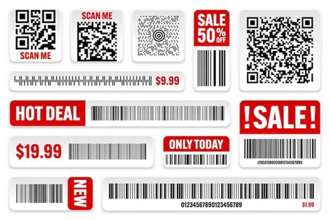 Conjunto de códigos de barras de productos y códigos qr de ofertas