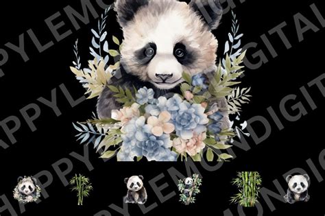 Watercolor Panda Clipart Bundle Cute Baby Pandas Digital Art For