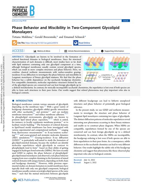 PDF Phase Behavior And Miscibility In Two Component Glycolipid Monolayers